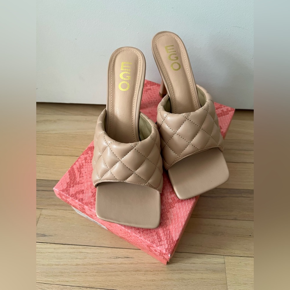 EGO Quilted Slide Mules in Beige